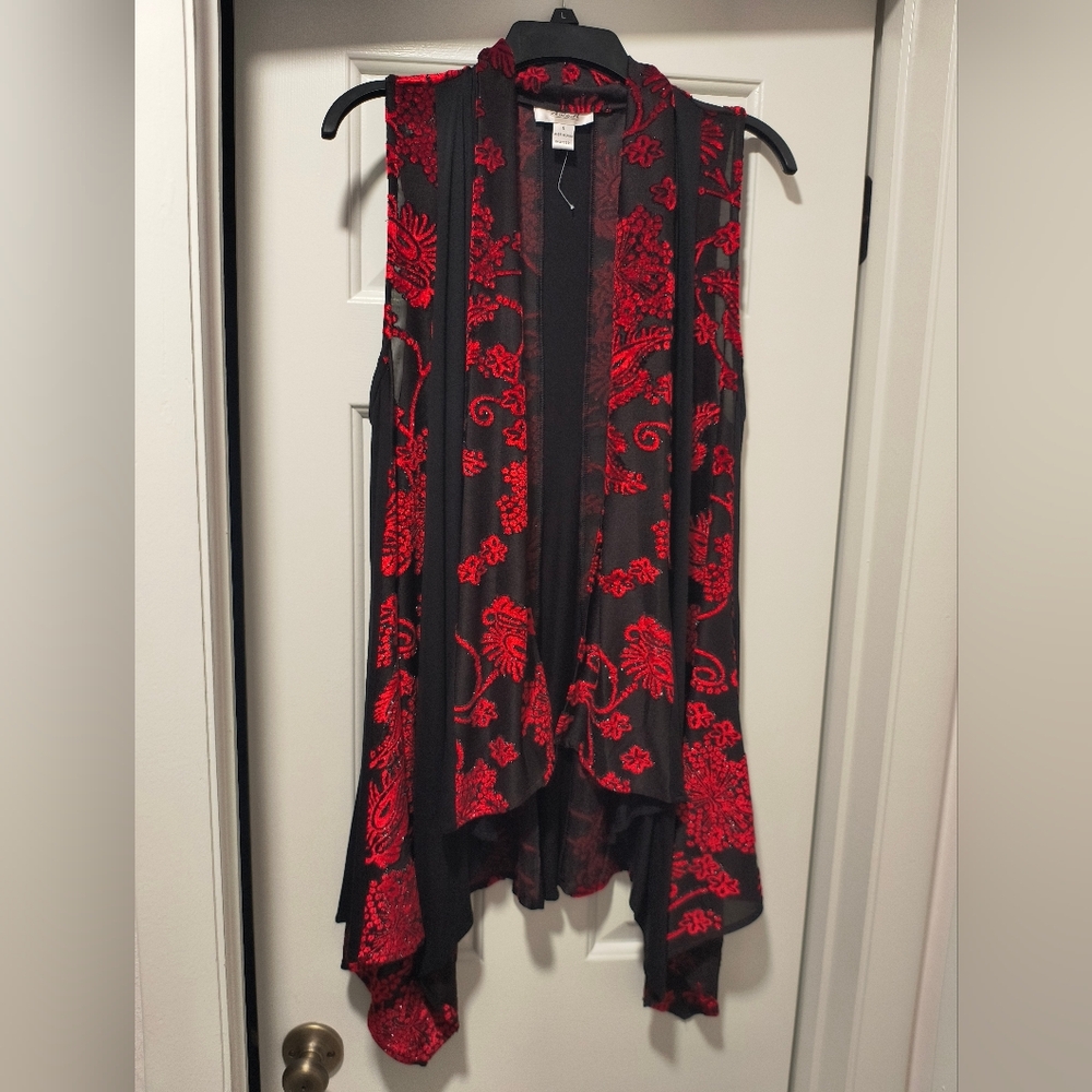 Red and Black Flocked Vest By Anis A